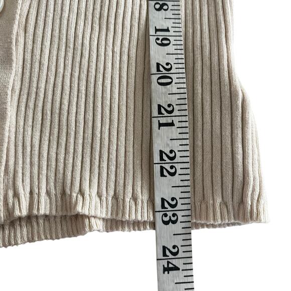Sandro Cream Wool Blend Ribbed Knit Logo Button Front Cardigan Sweater Size 2 - Picture 10 of 11